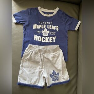💯 Cotton Toronto Maple Leafs Kids Blue Hockey Tee and Light Gray Shorts Set